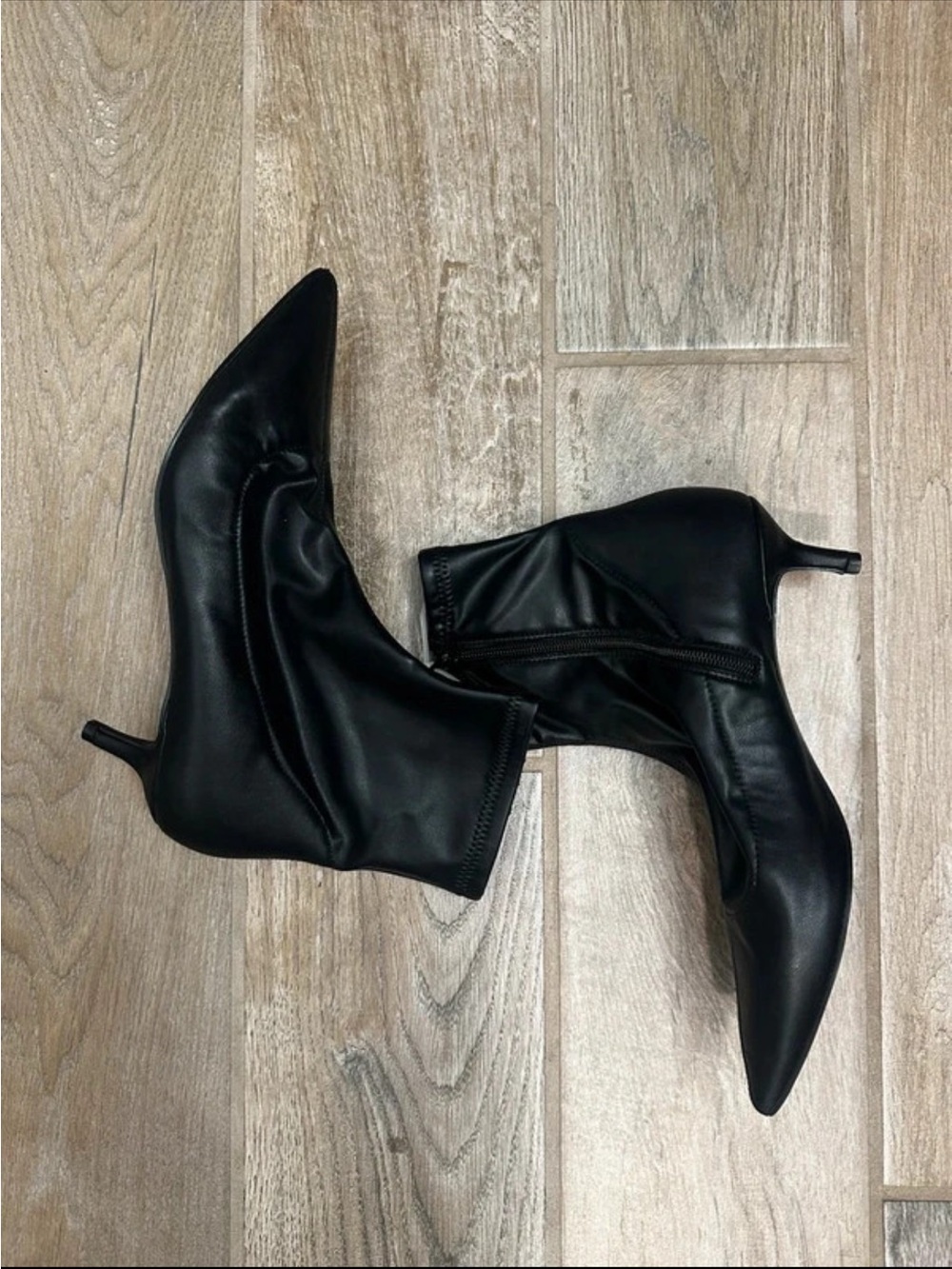 Free People Black Pointed-Toe Kitten Heel Ankle Booties